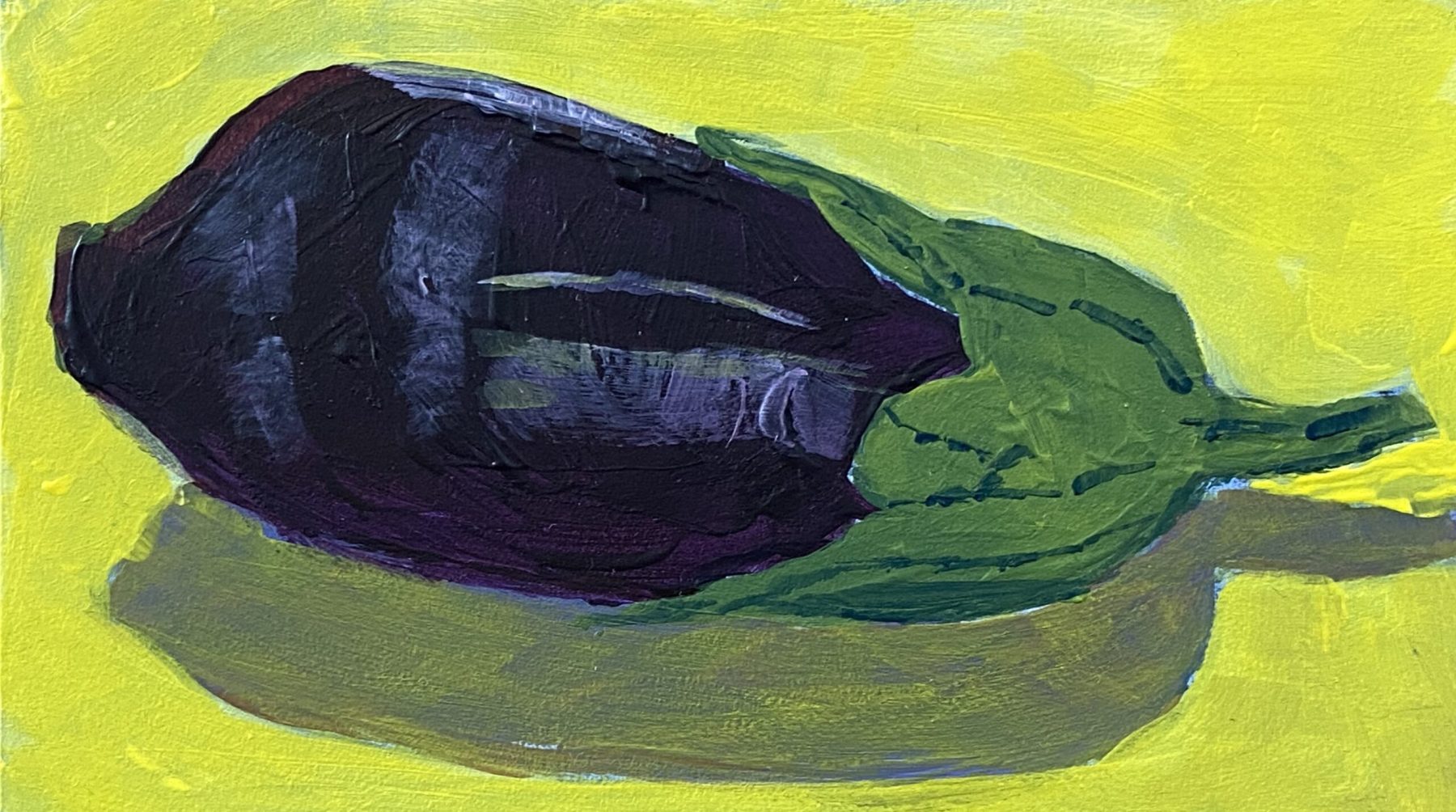 Aubergientje, olieverf op paneel, 7x12 cm